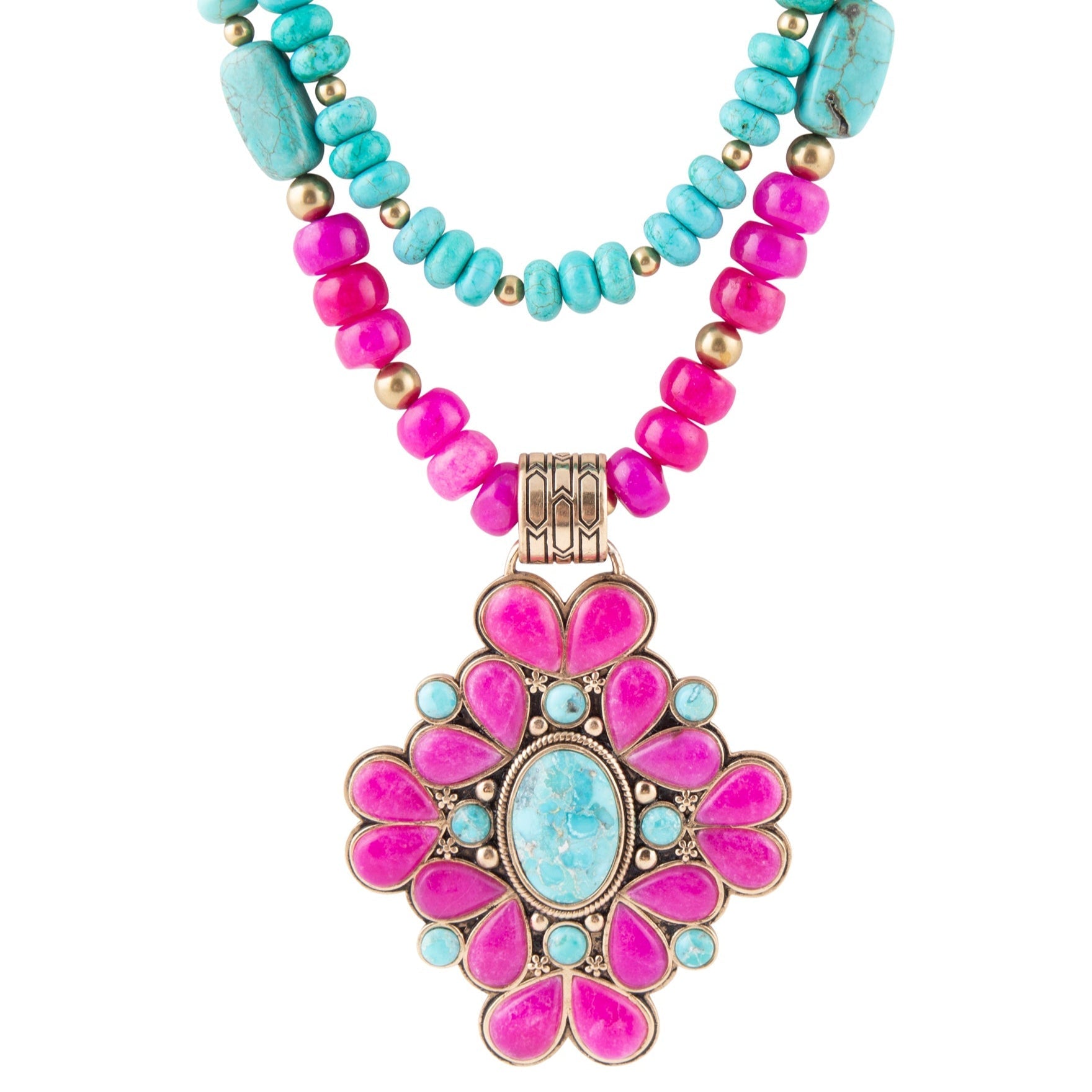 Barcelona Pink Agate Cross Golden Pendant Necklace Barse Jewelry