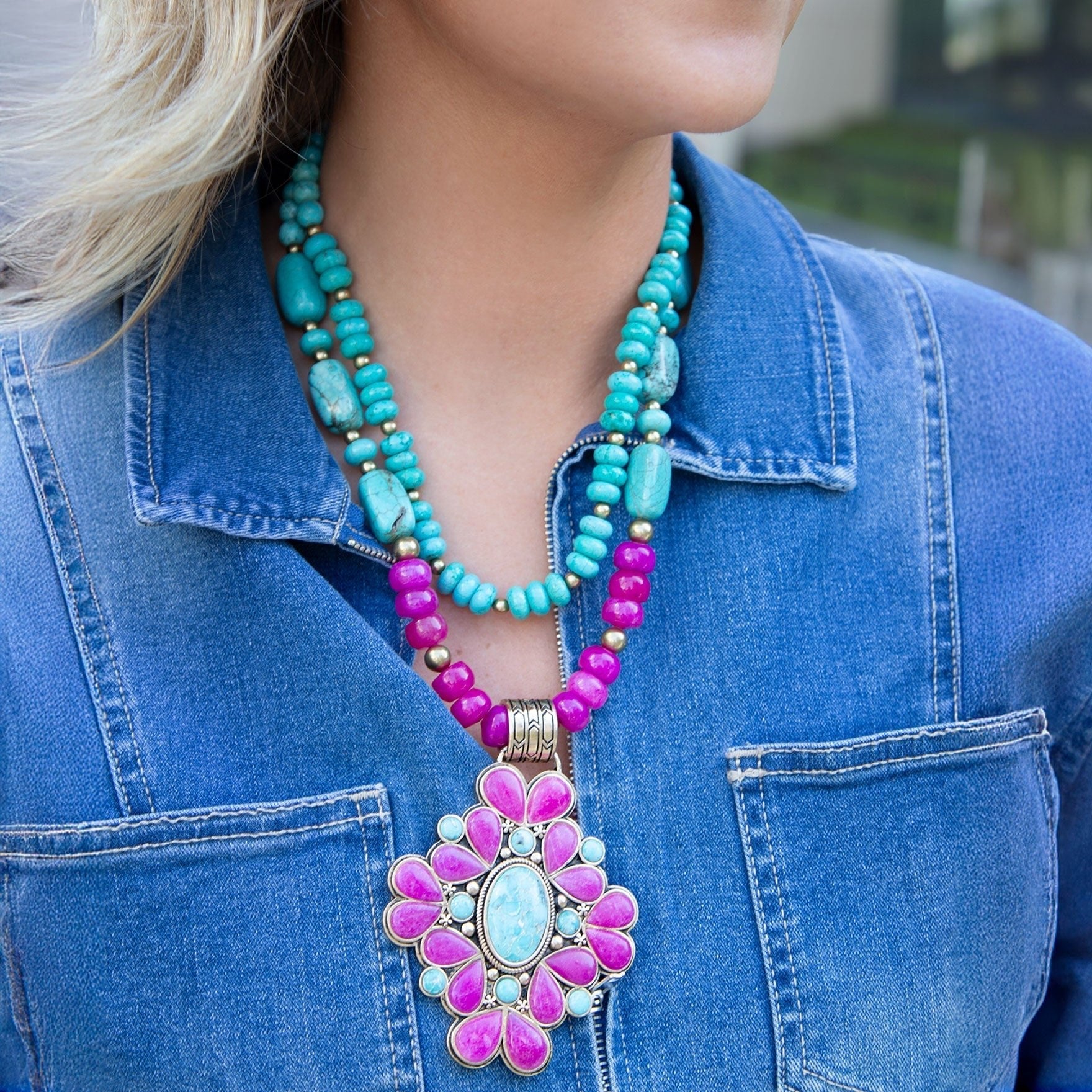 Barcelona Pink Agate Cross Golden Pendant Necklace Barse Jewelry