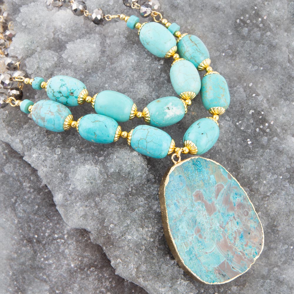 Baron Blue Turquoise Magnesite Pendant Statement Necklace Barse Jewelry