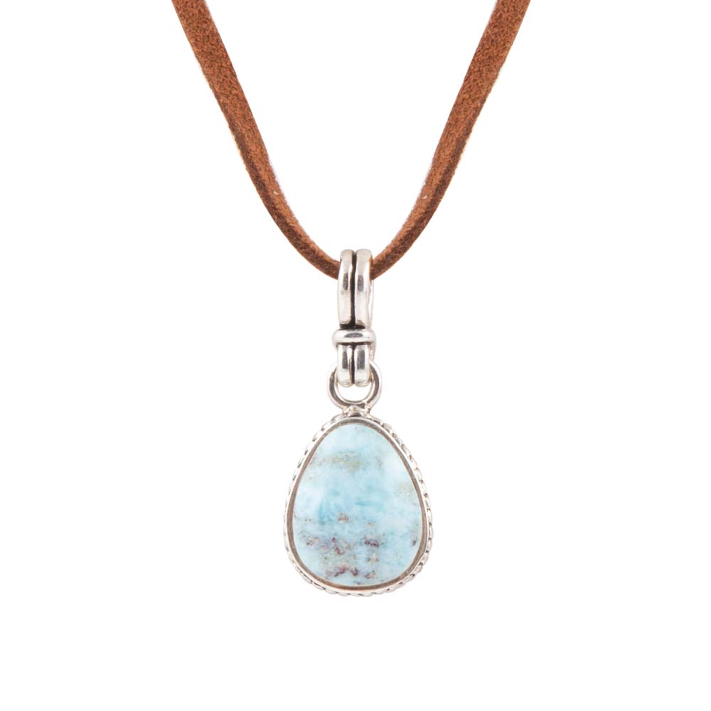 Basic Blue Larimar and Sterling Silver Pendant Leather Necklace Barse Jewelry