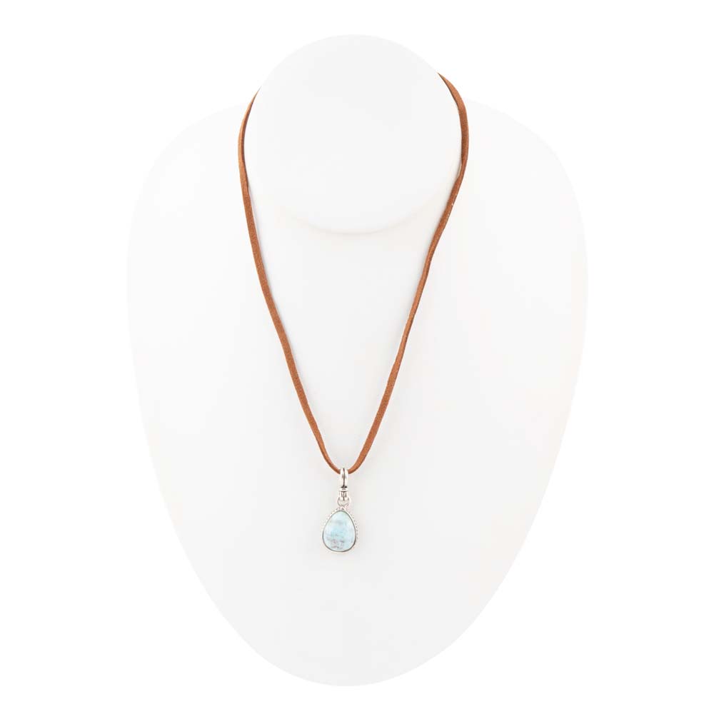 Basic Blue Larimar and Sterling Silver Pendant Leather Necklace Barse Jewelry