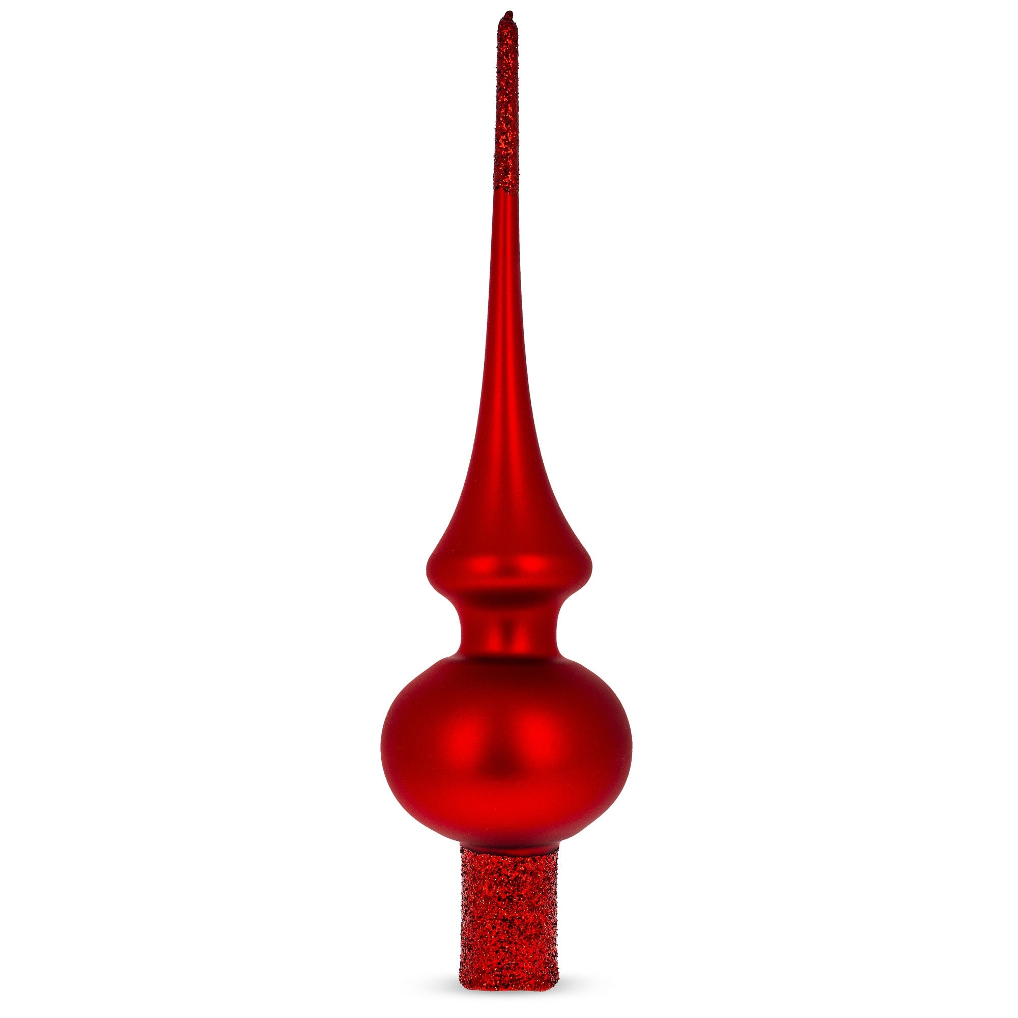Matte Red with Sparkling Top Glass Christmas Tree Topper 11 Inches