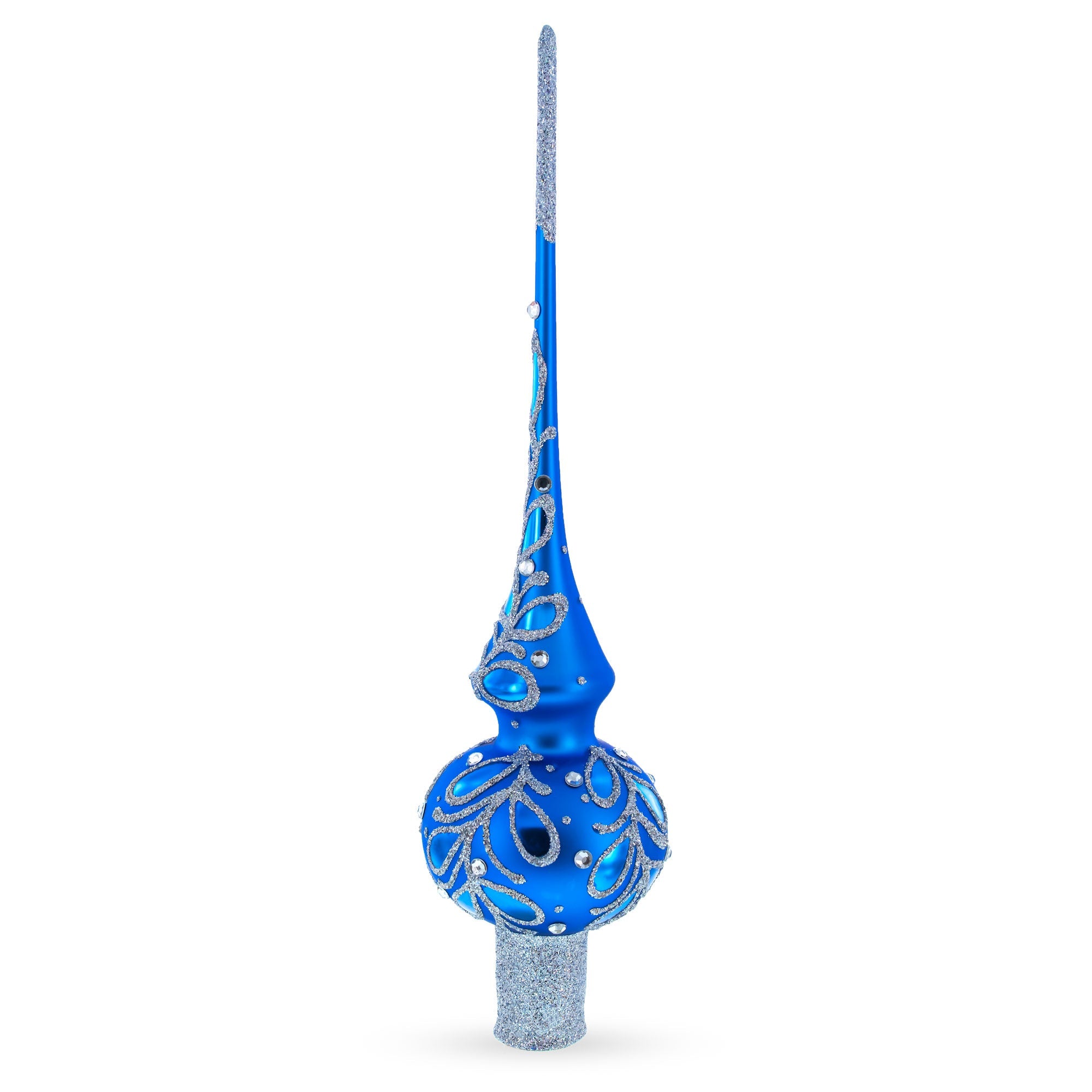 Blue Paisley Mouth Glass Christmas Tree Topper 11 Inches