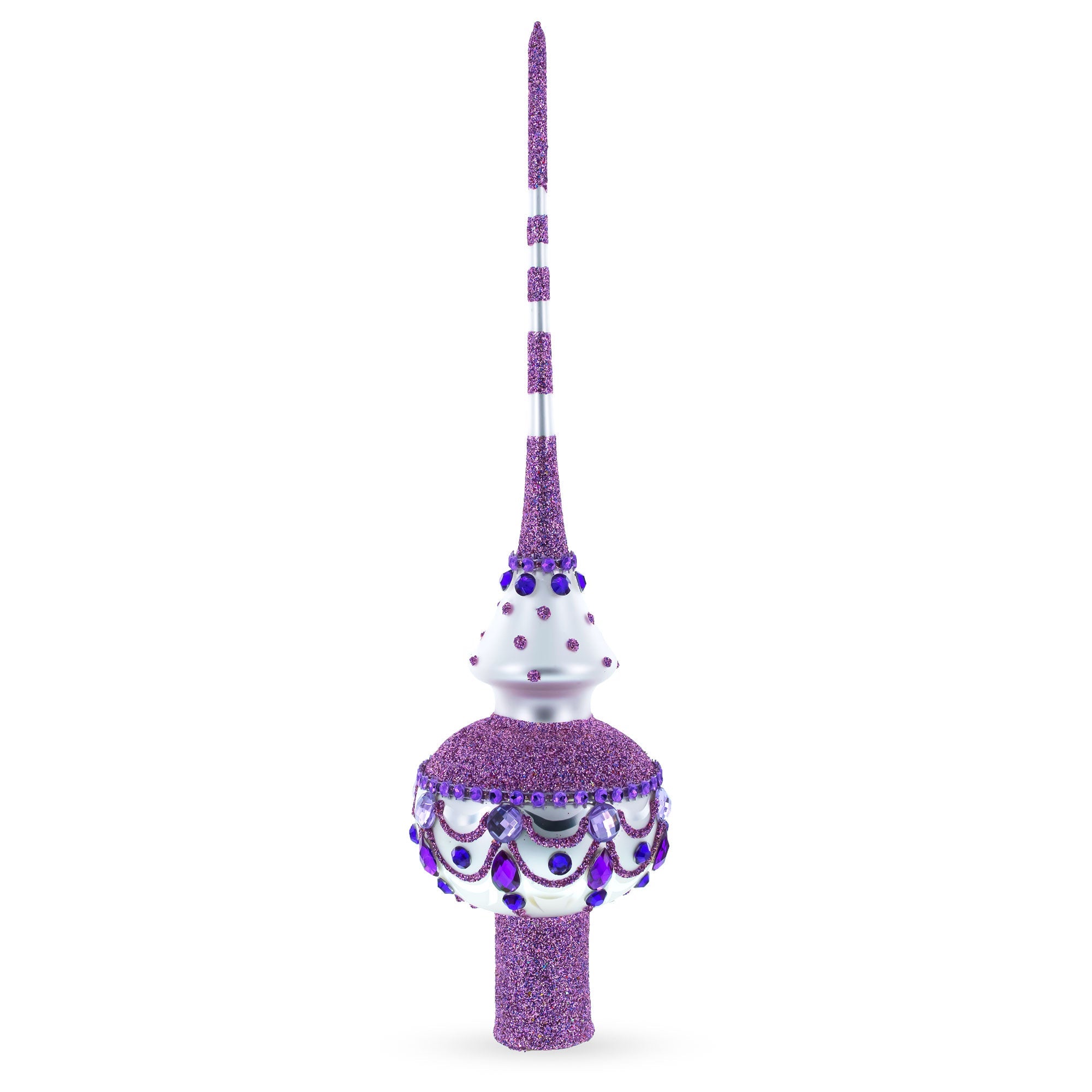 Jeweled Purple Chandelier on White Glass Christmas Tree Topper 11 Inches
