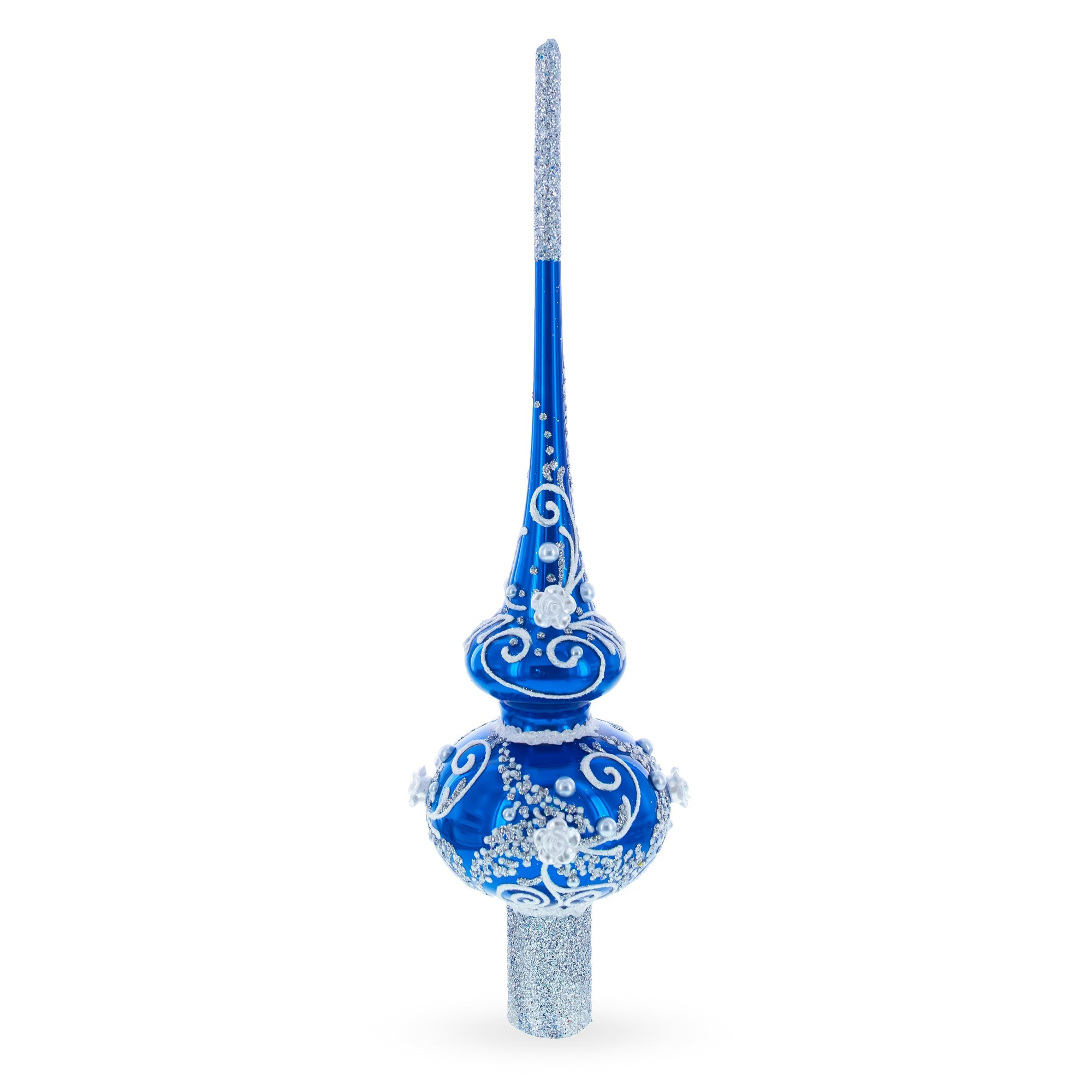 Silver Swirls on Blue Glass Tree Topper