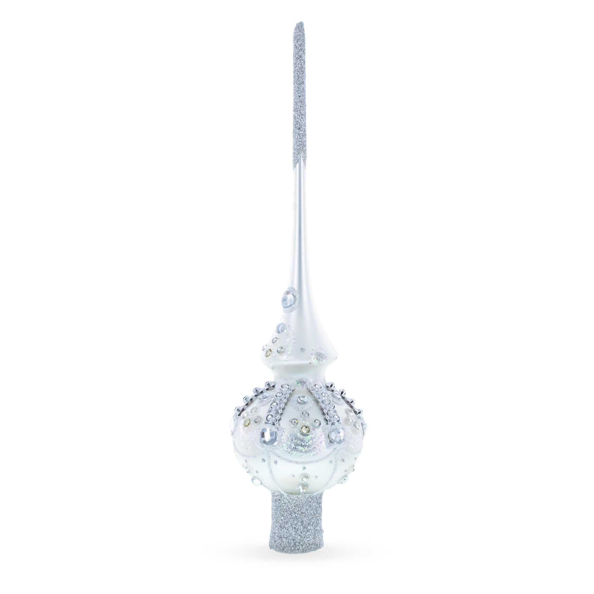 White Jewels on Silver Glass Christmas Tree Topper 11 Inches