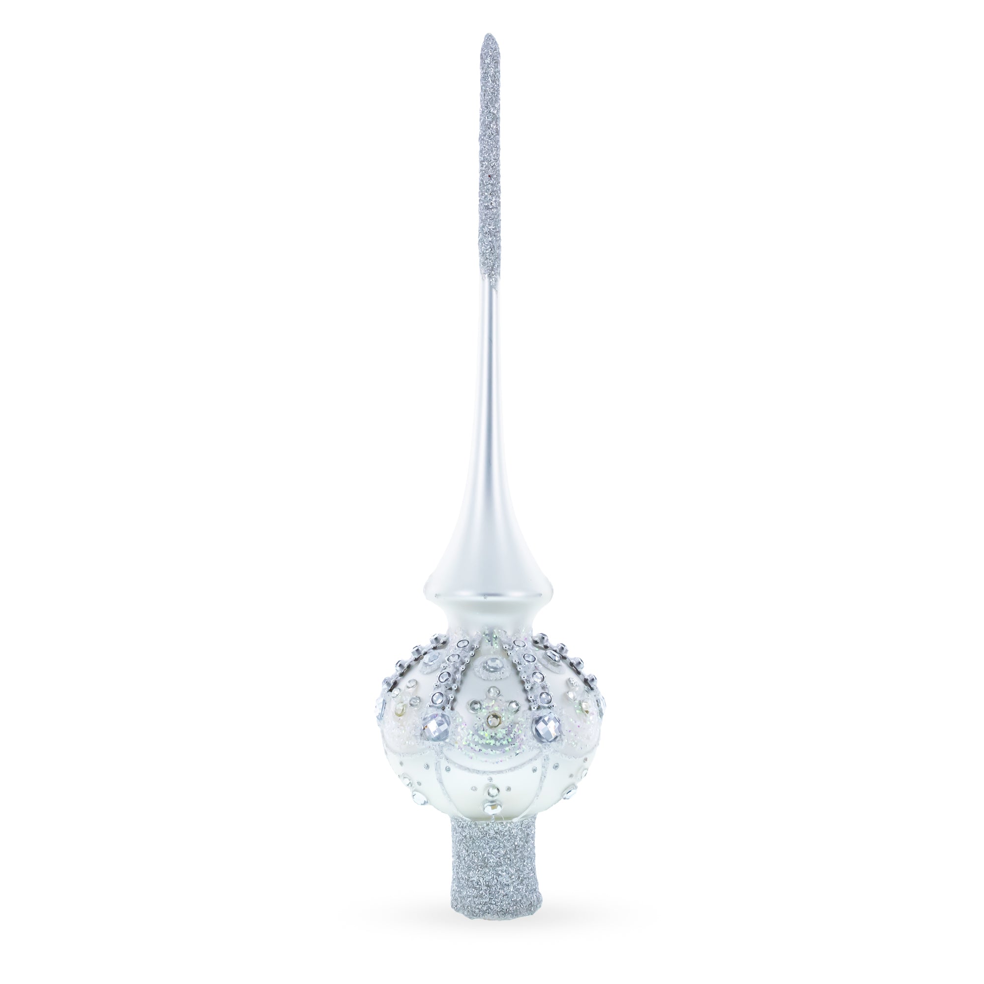 White Jewels on Silver Glass Christmas Tree Topper 11 Inches