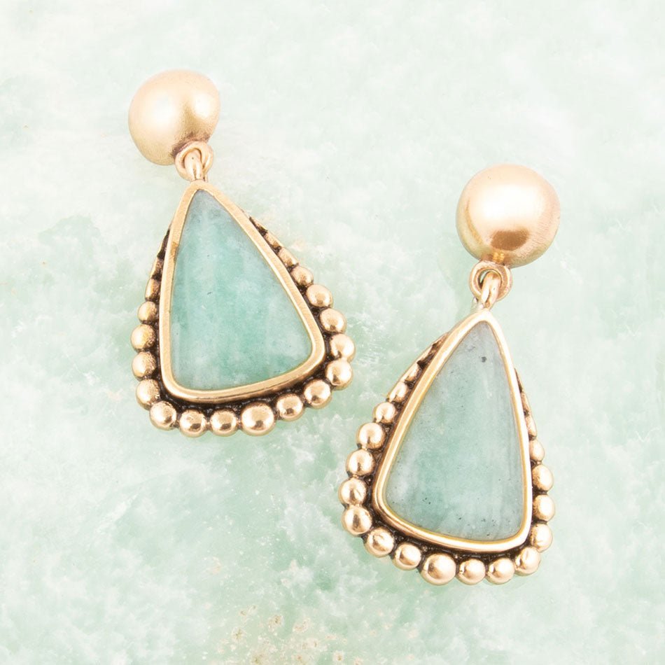 Begondor Blue Amazonite Golden Post Drop Earrings Barse Jewelry