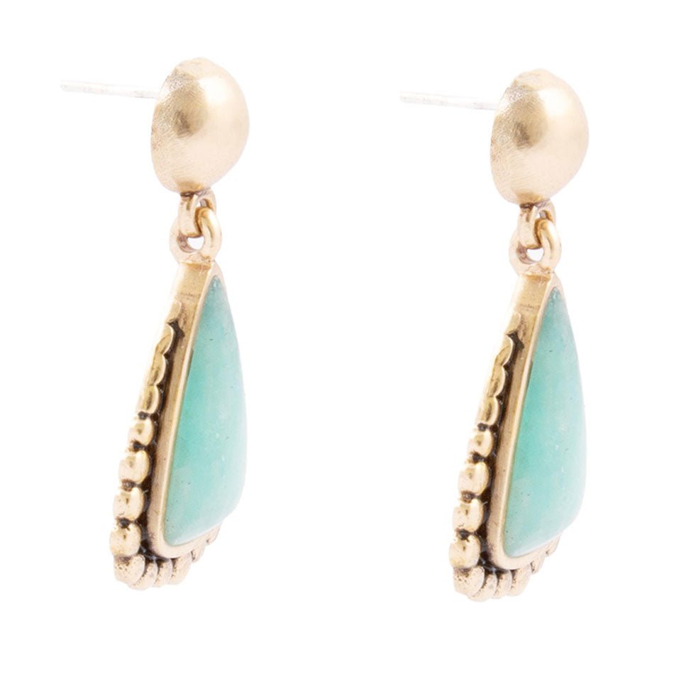 Begondor Blue Amazonite Golden Post Drop Earrings Barse Jewelry
