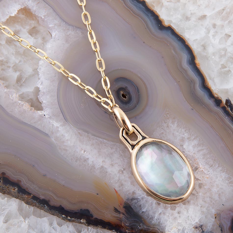 Black Mother of Pearl Golden Pendant Necklace Barse Jewelry