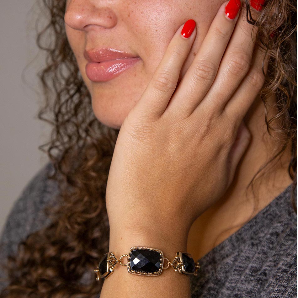 Black Onyx Golden Link Bracelet Barse Jewelry