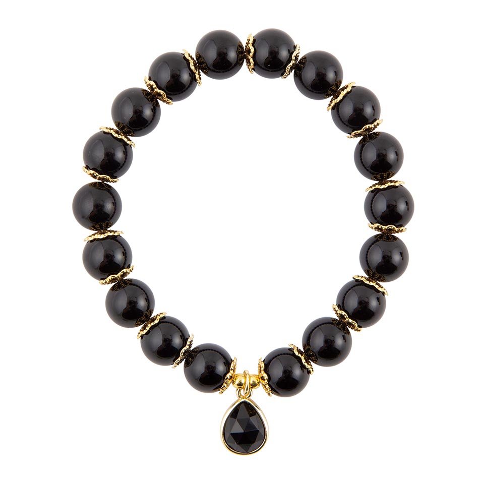 Black Onyx Gold Tone Beaded Stretch Bracelet Barse Jewelry