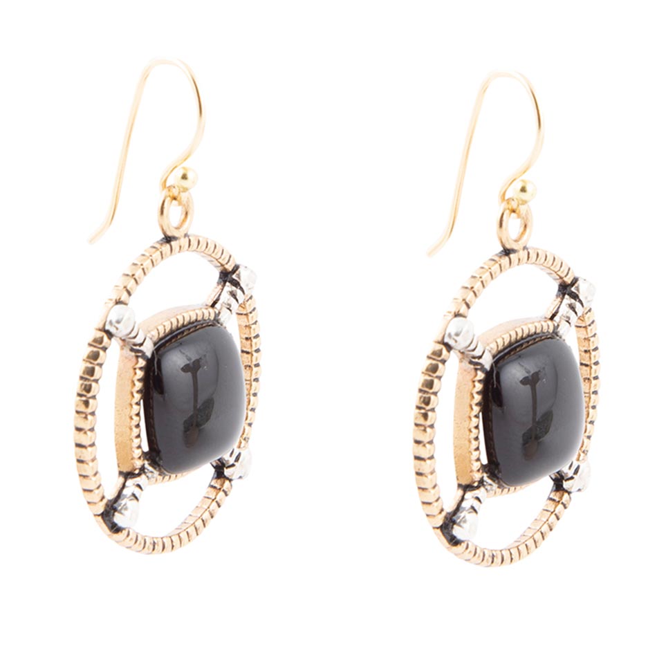 Black Onyx Mixed Metal Drop Earrings Barse Jewelry