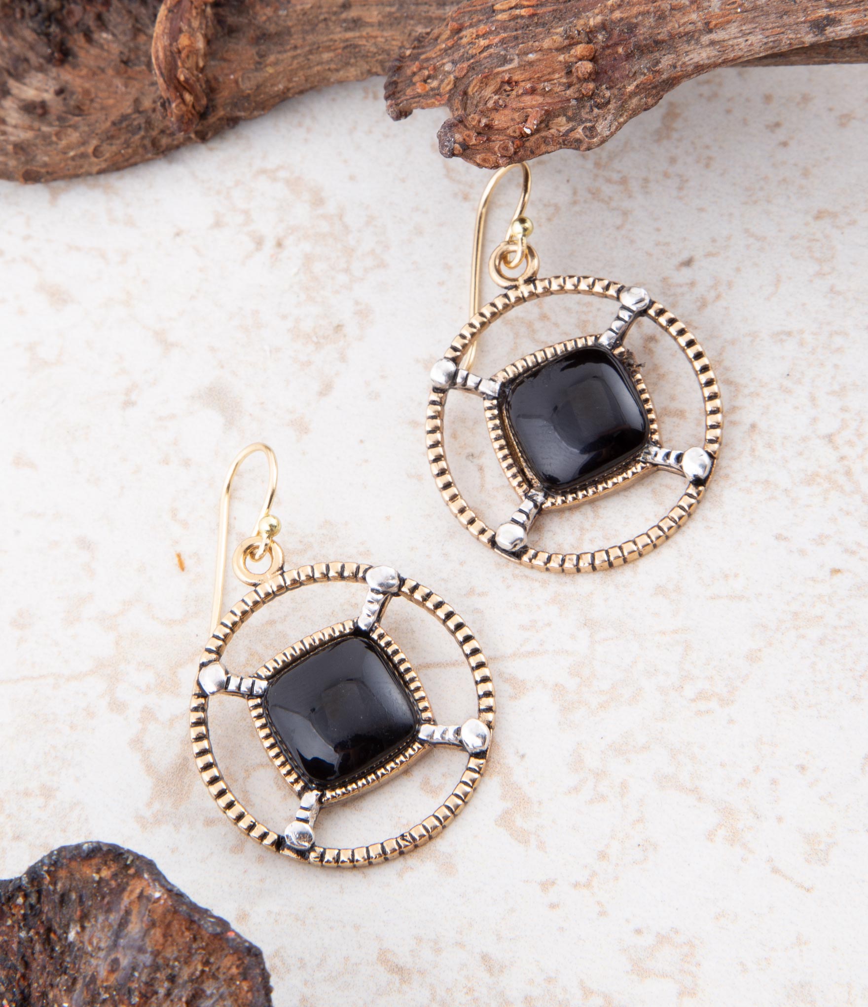 Black Onyx Mixed Metal Drop Earrings Barse Jewelry