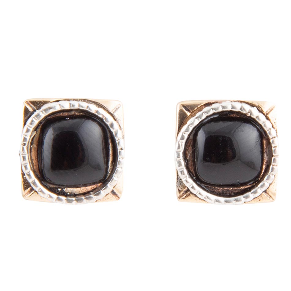 Black Onyx Mixed Metal Post Earrings Barse Jewelry