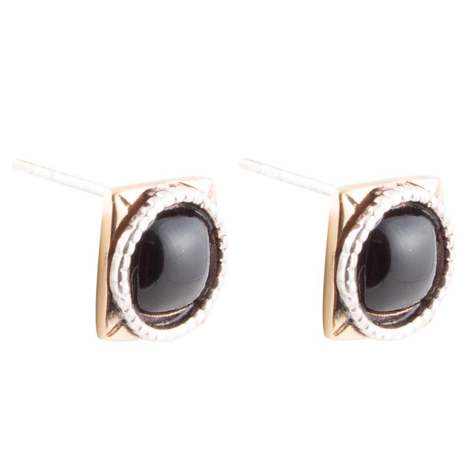 Black Onyx Mixed Metal Post Earrings Barse Jewelry