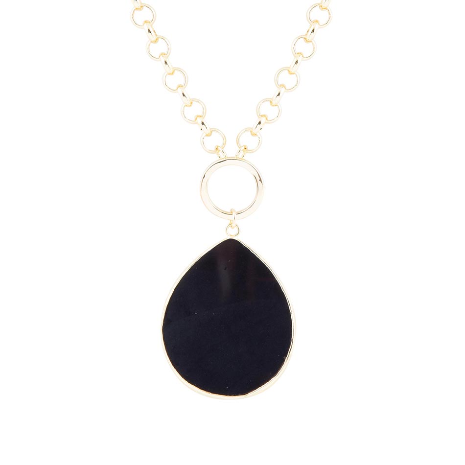 Black Onyx Teardrop Golden Chain Necklace Barse Jewelry