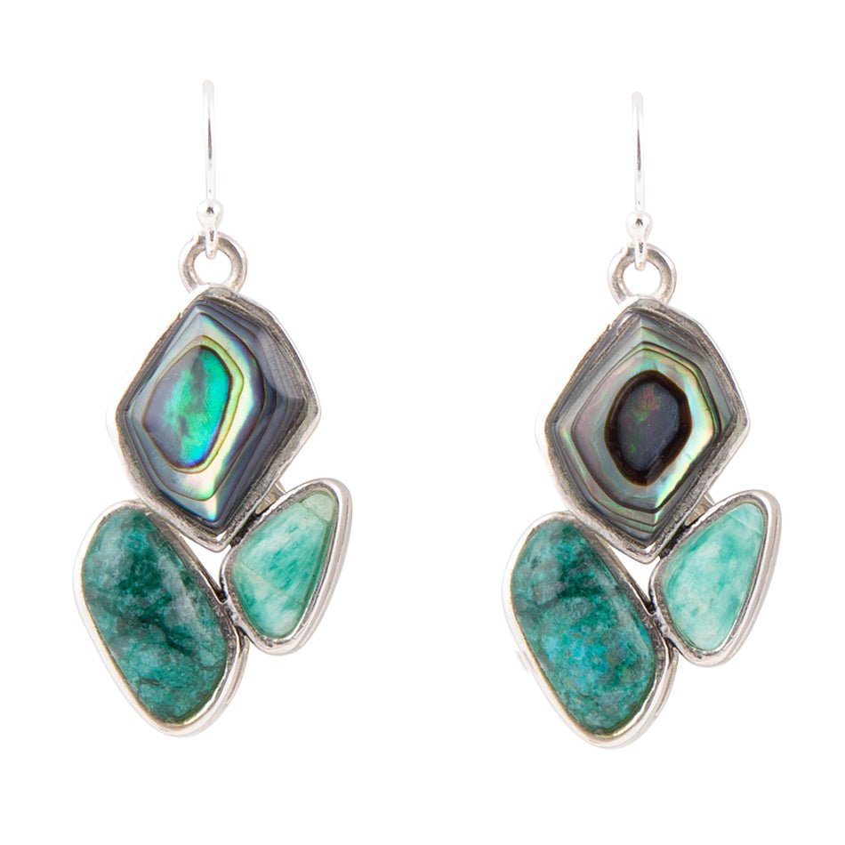 Blue Abalone Fire Sterling Silver Cluster Earrings Barse Jewelry
