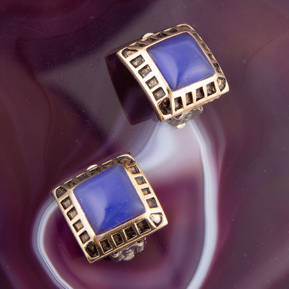 Blue Agate Golden Clip Earrings Barse Jewelry
