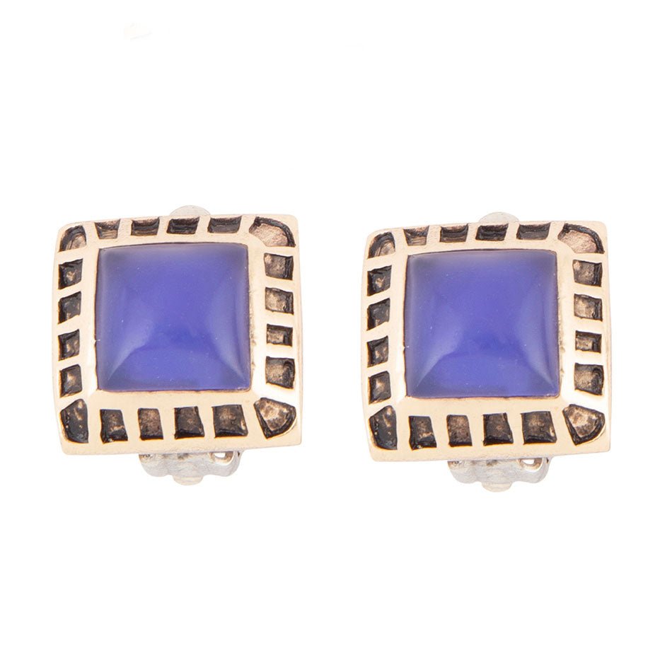 Blue Agate Golden Clip Earrings Barse Jewelry