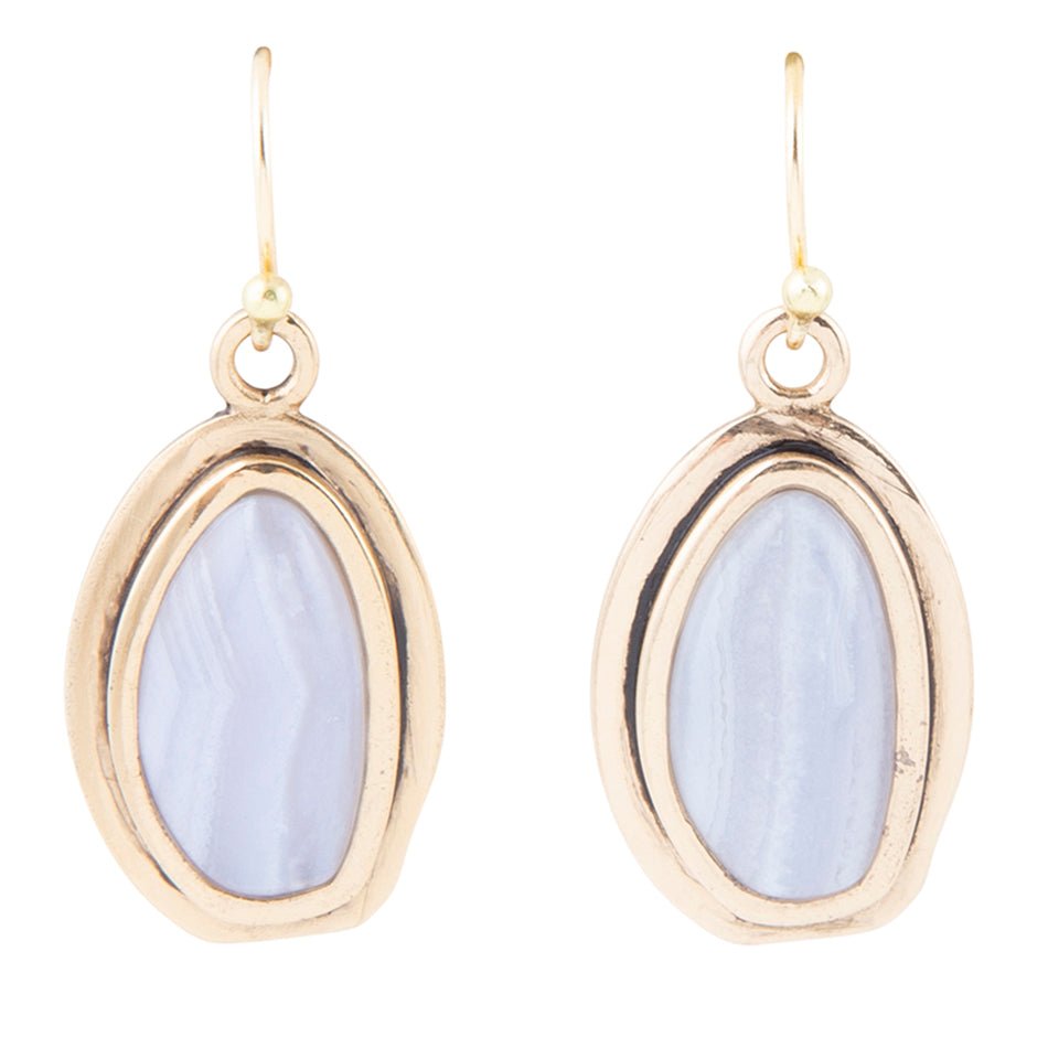 Blue Agate Golden Drop Earrings Barse Jewelry