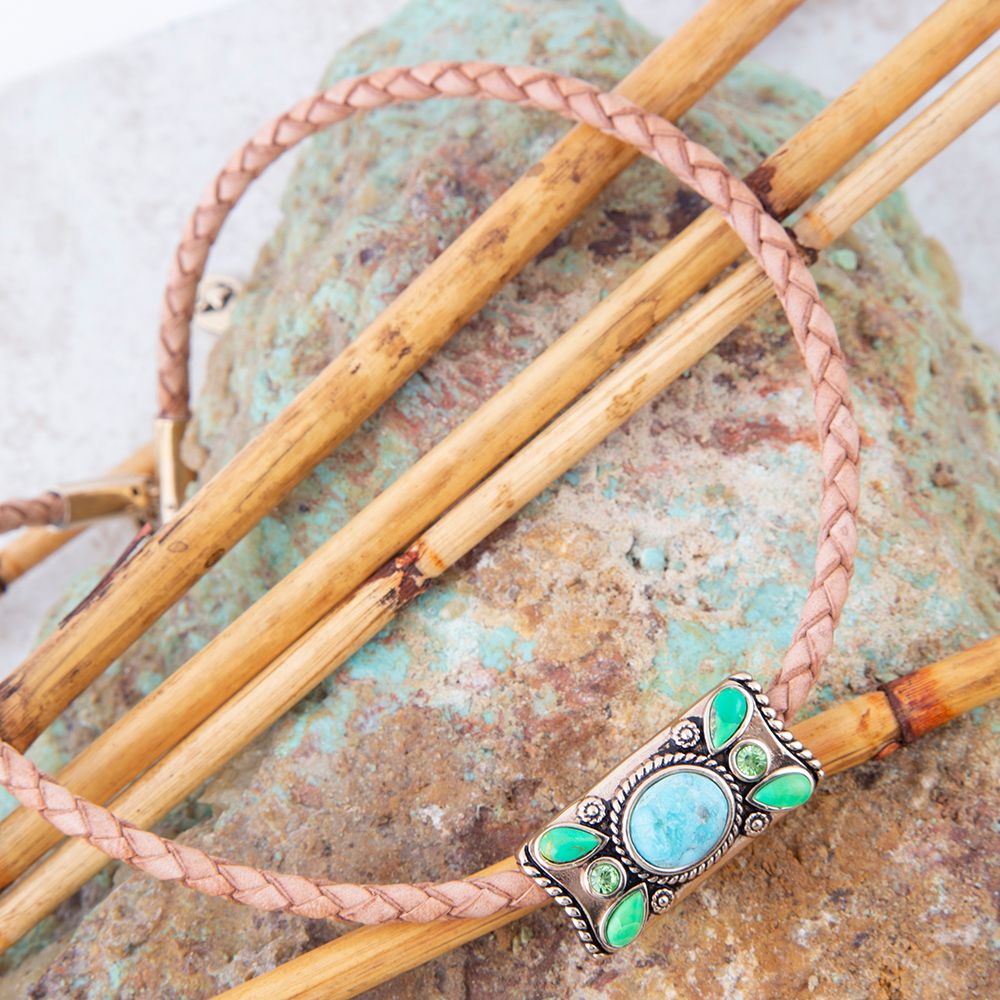 Legacy Lime Green and Blue Turquoise Braided Leather Necklace Barse Jewelry