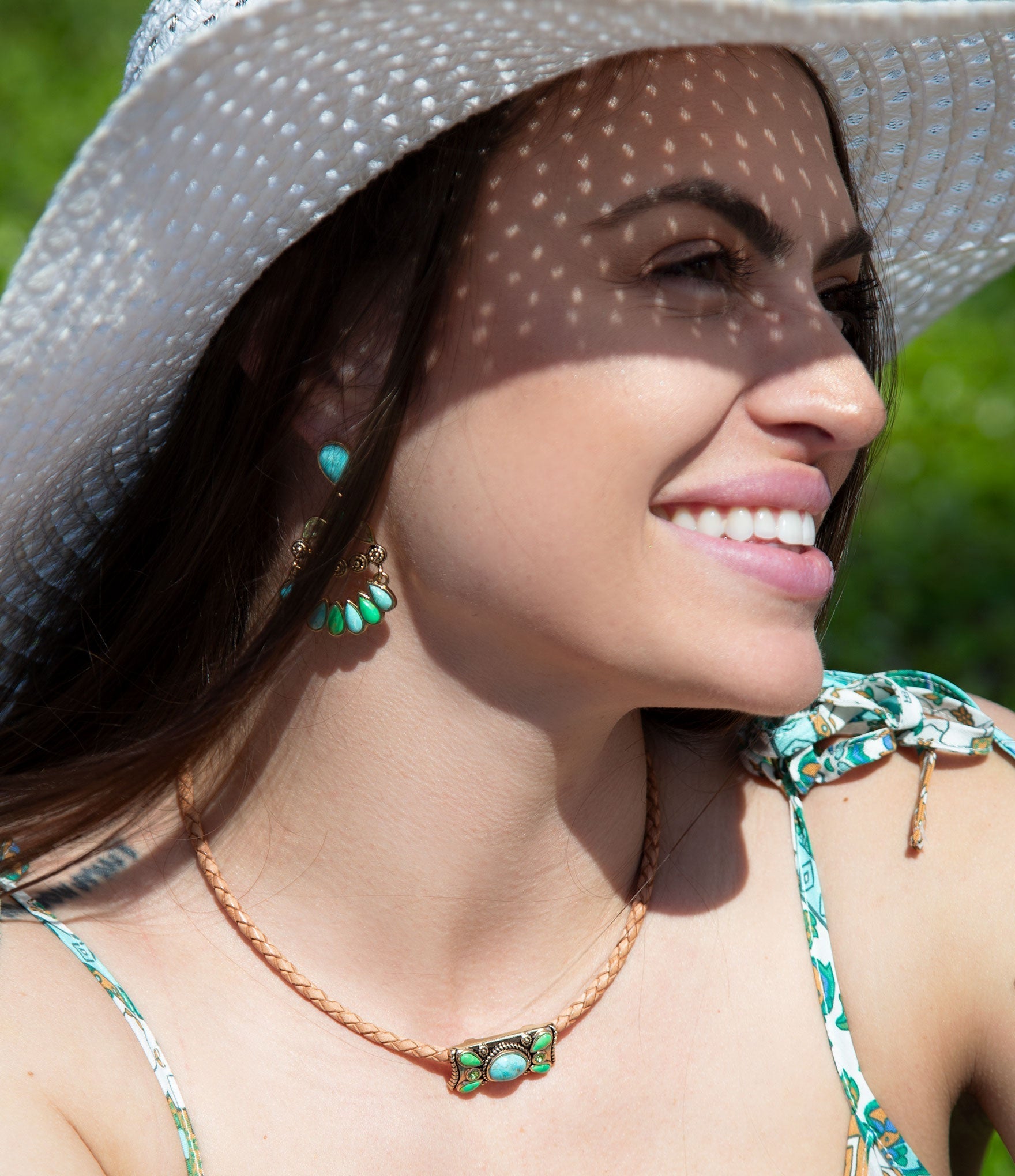 Legacy Lime Green and Blue Turquoise Braided Leather Necklace Barse Jewelry