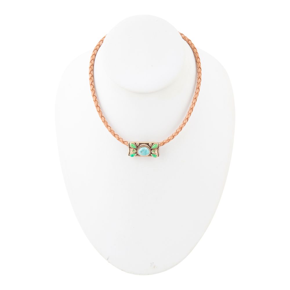 Legacy Lime Green and Blue Turquoise Braided Leather Necklace Barse Jewelry