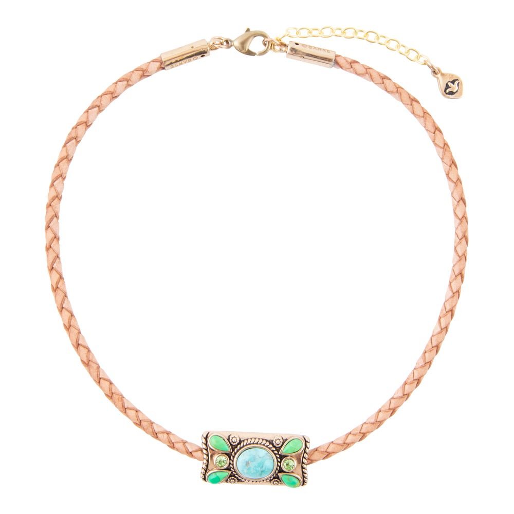 Legacy Lime Green and Blue Turquoise Braided Leather Necklace Barse Jewelry