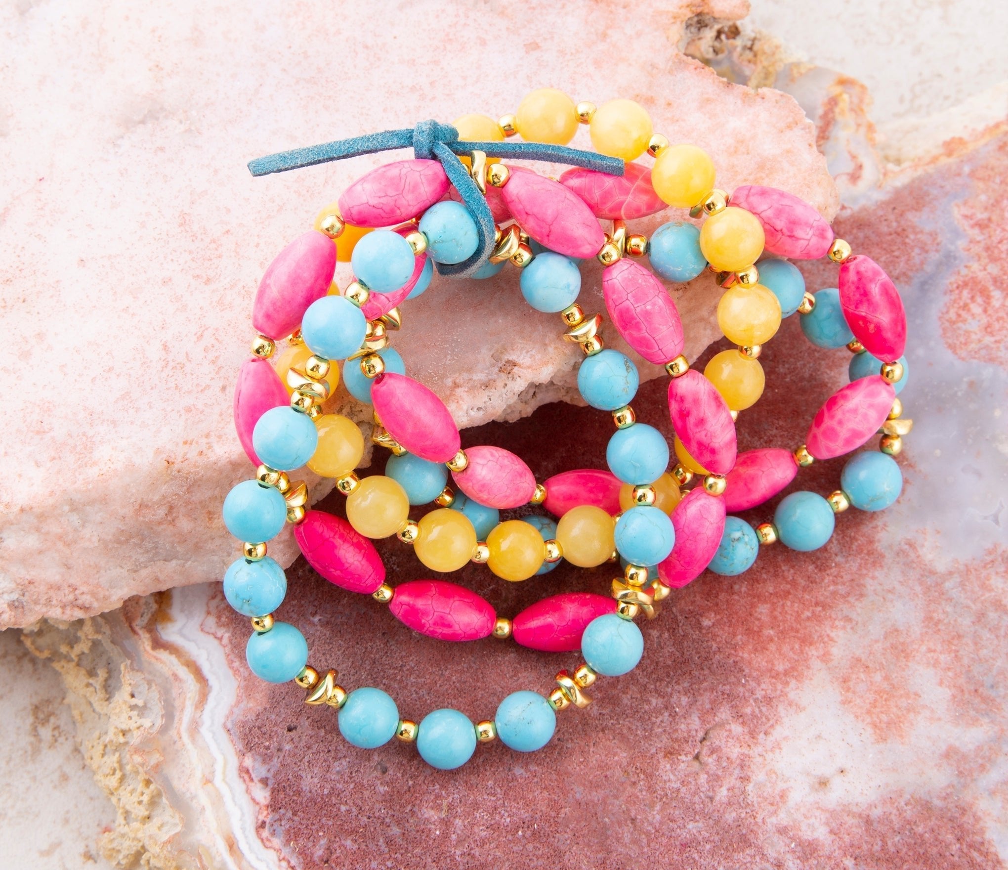 St. Augustine Pink Agate & Turquoise Stack Bracelet Barse Jewelry