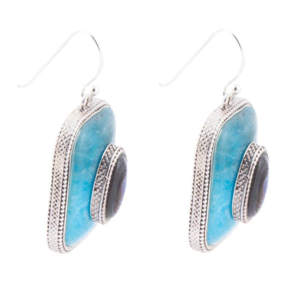Blue Apatite and Abalone Stacked Sterling Silver Earrings Barse Jewelry
