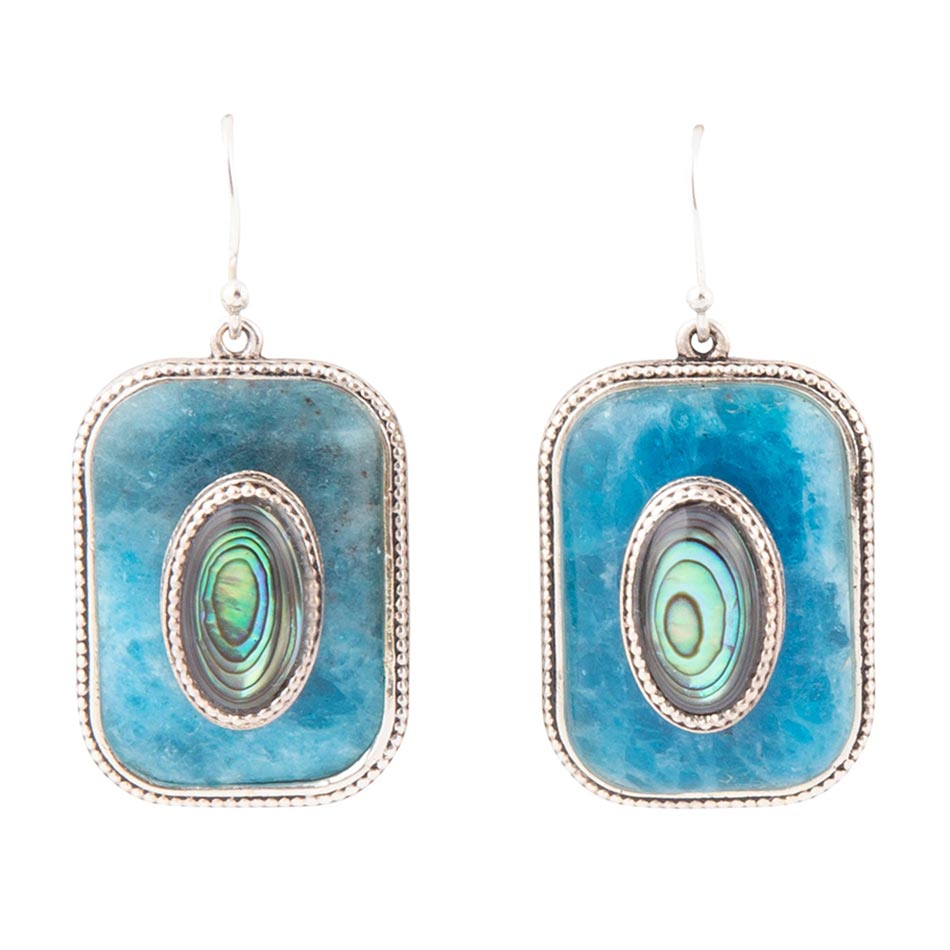Blue Apatite and Abalone Stacked Sterling Silver Earrings Barse Jewelry