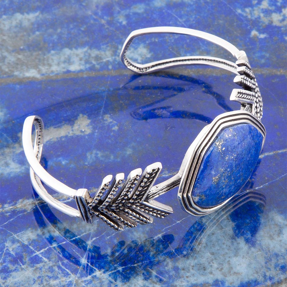 Blue Lapis and Sterling Silver Statement Cuff Barse Jewelry