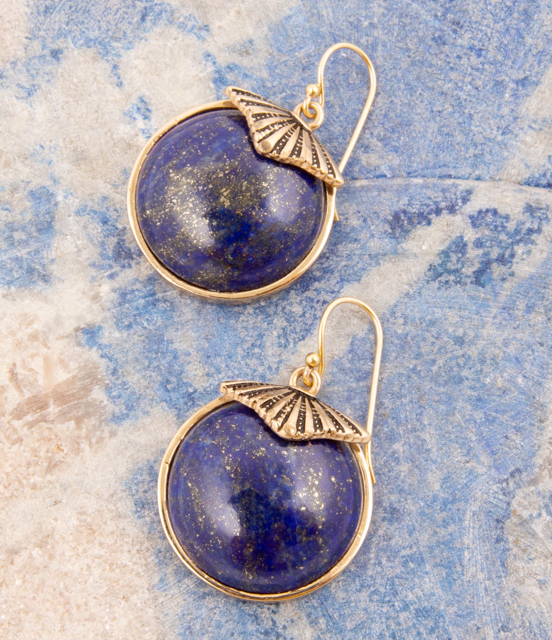 Blue Lapis Circle Golden Drop Earings Barse Jewelry