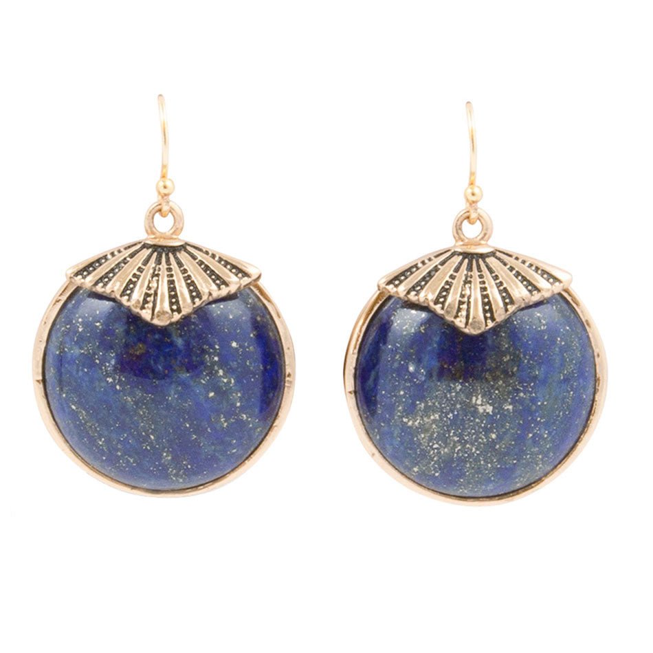 Blue Lapis Circle Golden Drop Earings Barse Jewelry