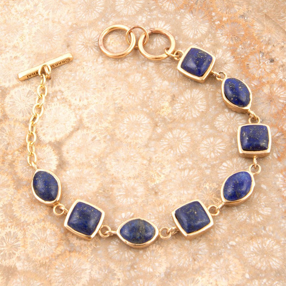 Blue Lapis Hammered Link Golden Bracelet Barse Jewelry