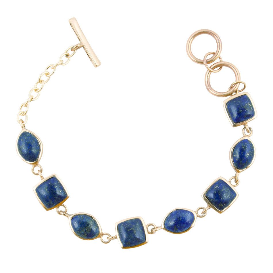 Blue Lapis Hammered Link Golden Bracelet Barse Jewelry