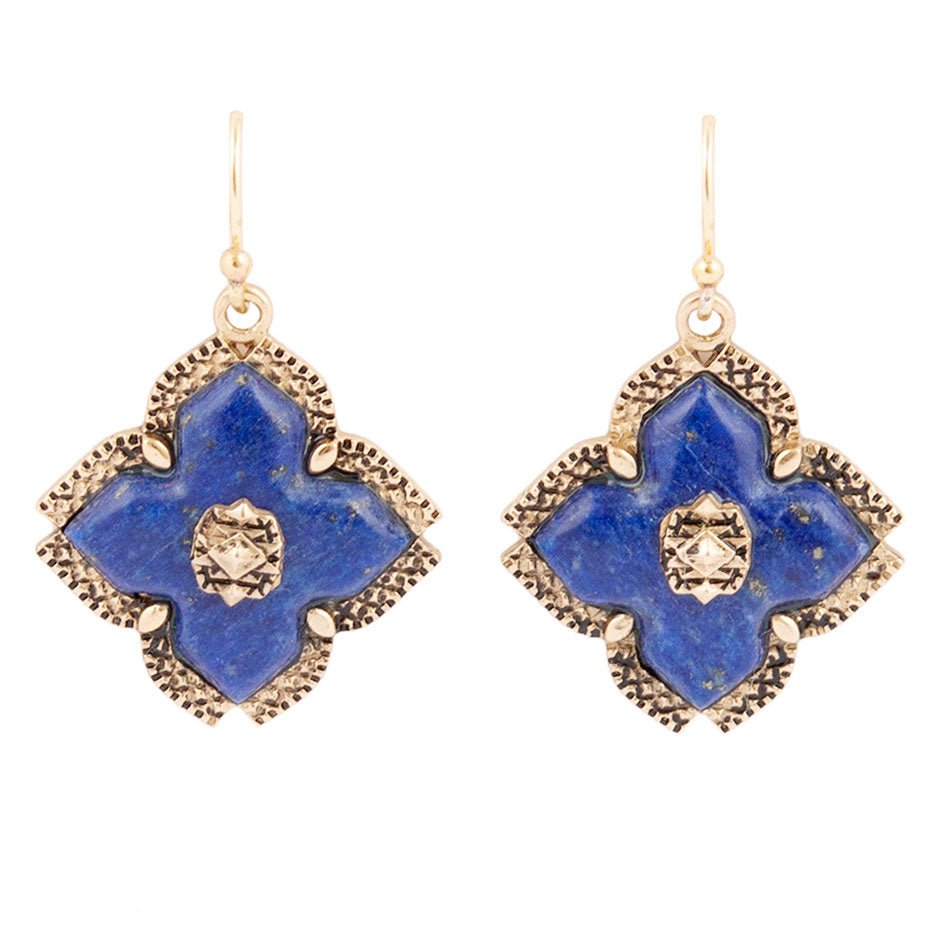 Blue Lapis Maltese Golden Cross Drop Earrings Barse Jewelry