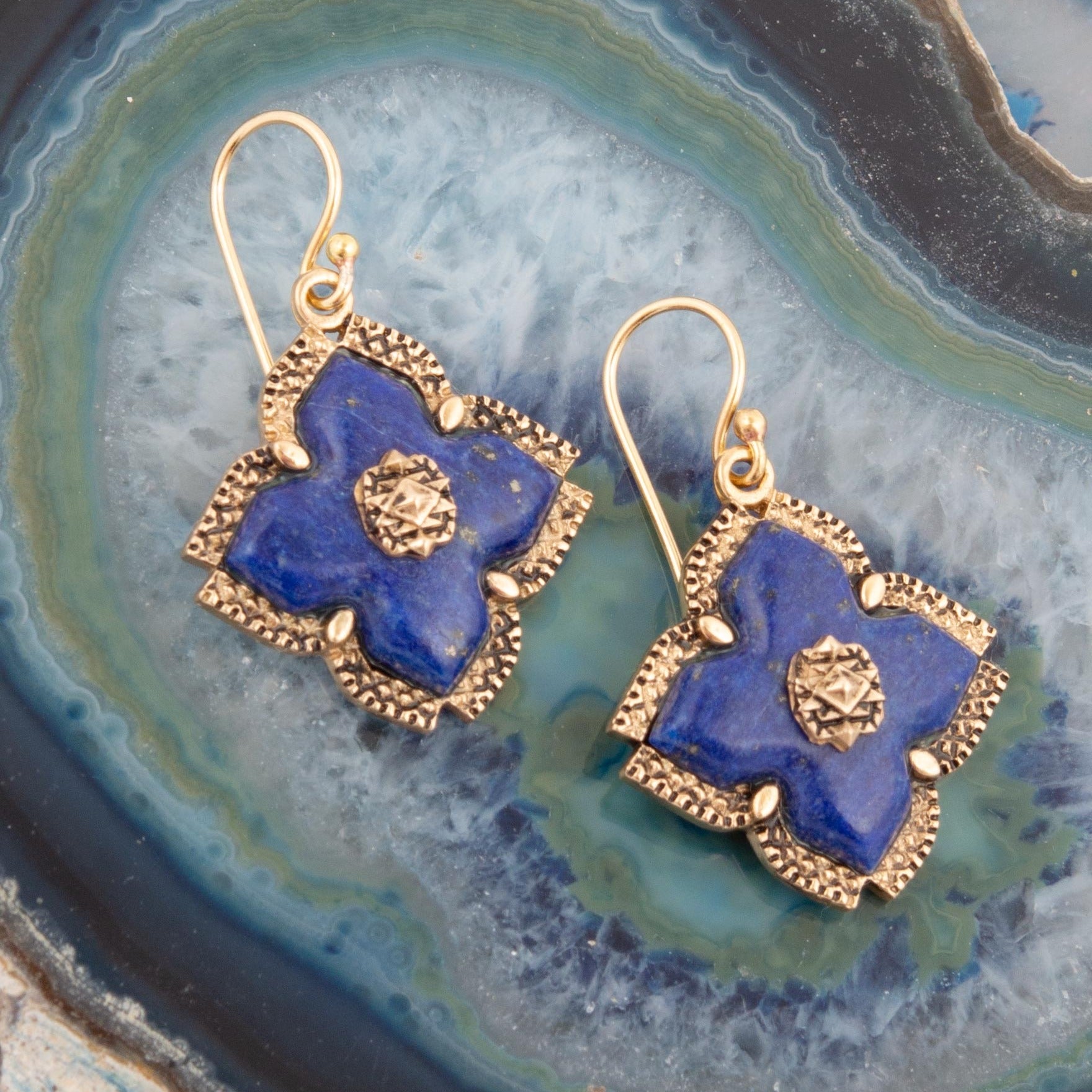 Blue Lapis Maltese Golden Cross Drop Earrings Barse Jewelry