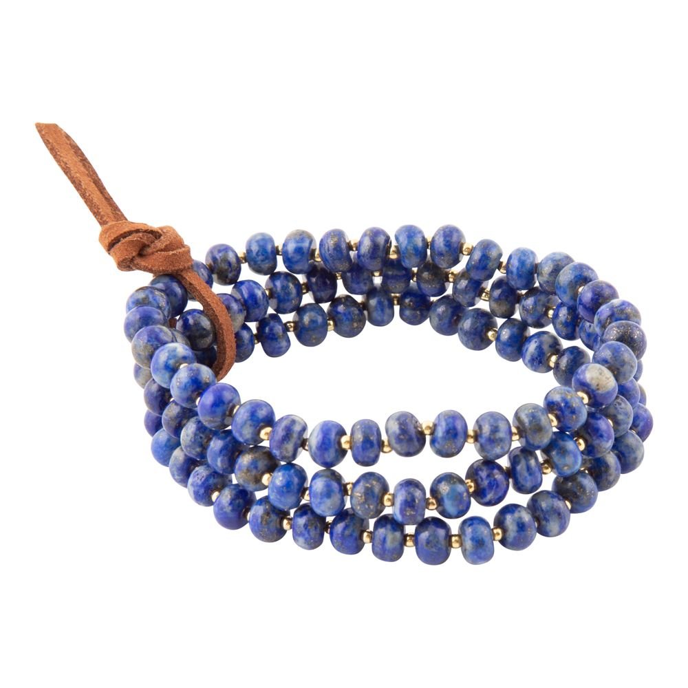 Blue Lapis Triple Strand Golden Bracelet Set Barse Jewelry
