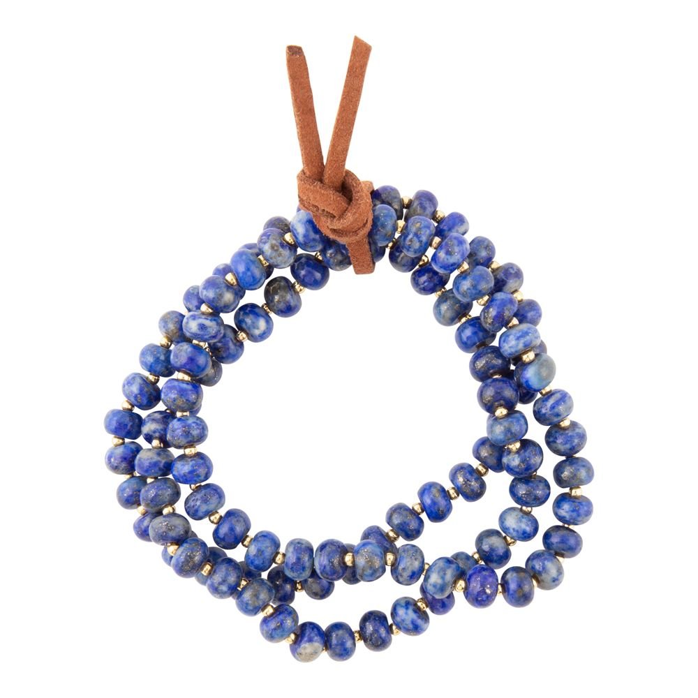 Blue Lapis Triple Strand Golden Bracelet Set Barse Jewelry