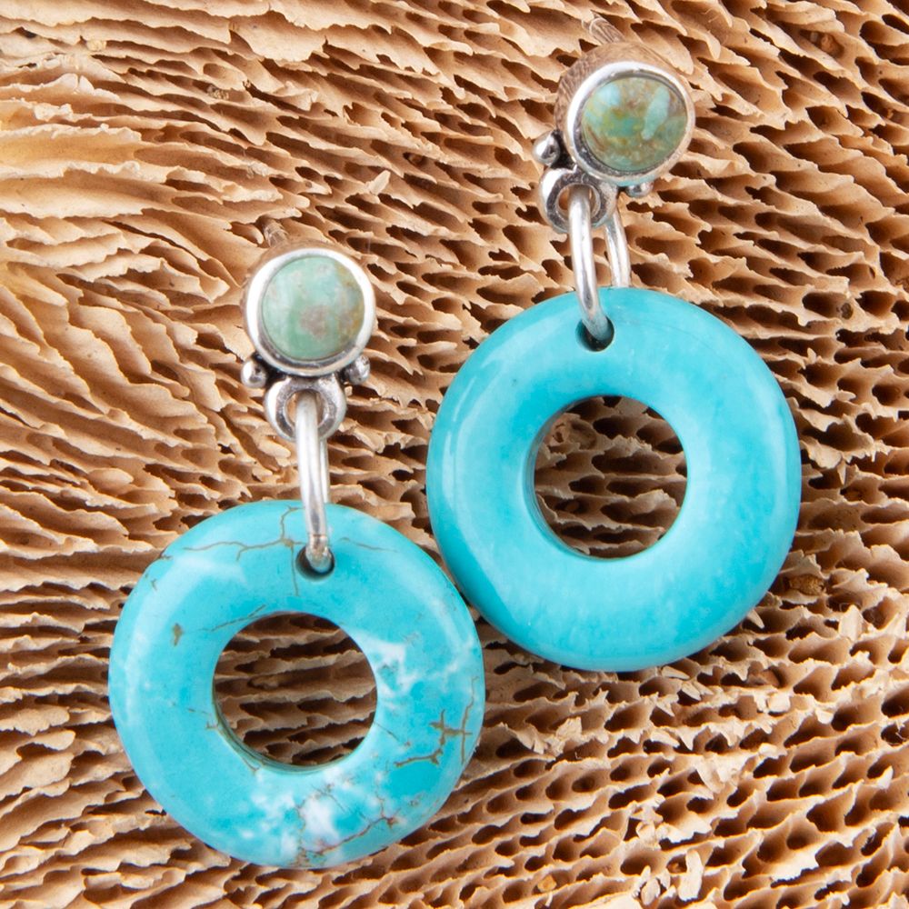 Blue Magnesite Donut Sterling Silver Drop Earrings Barse Jewelry
