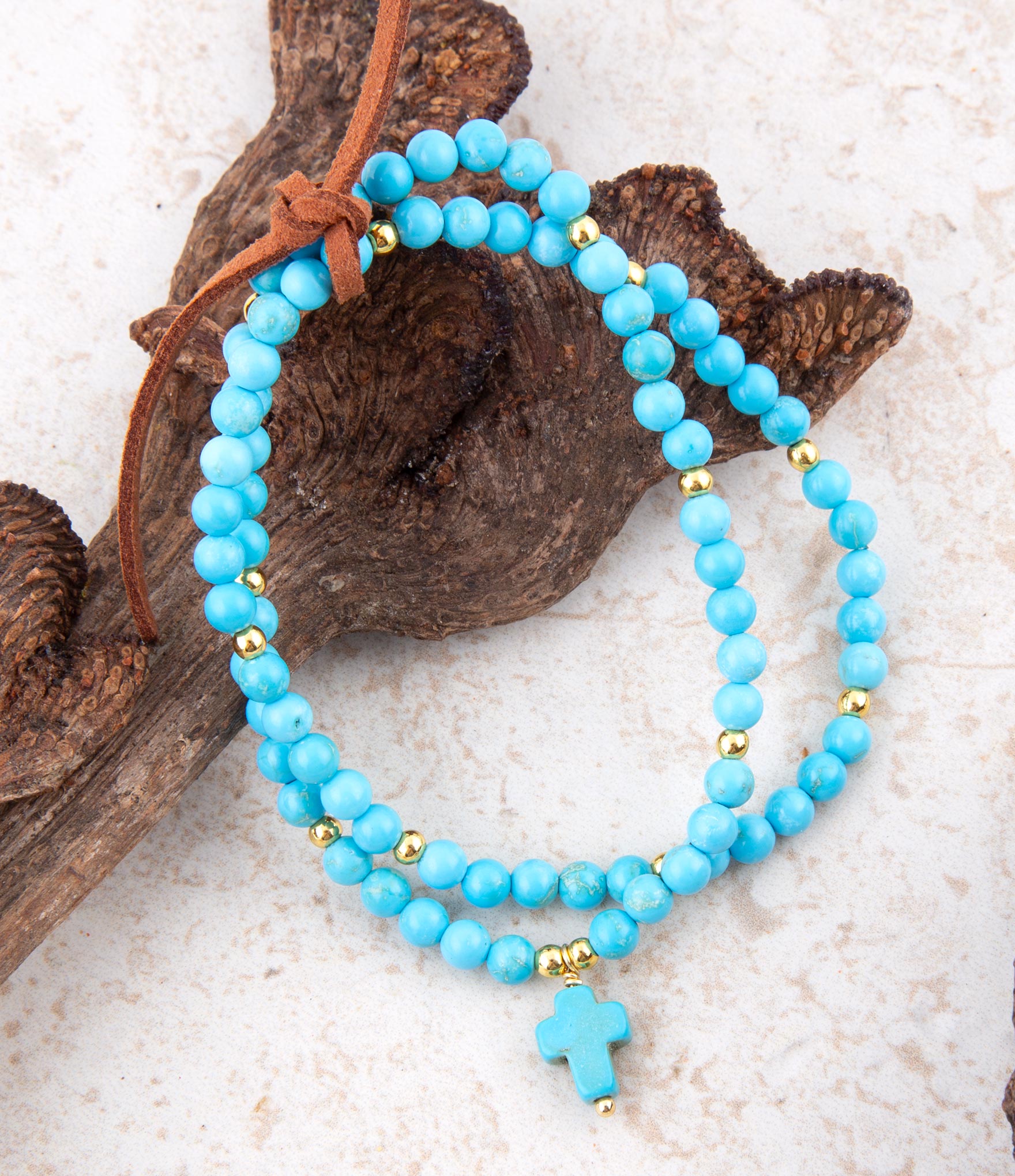 Blue Magnesite Golden Charm Stretch Bracelet Set Barse Jewelry