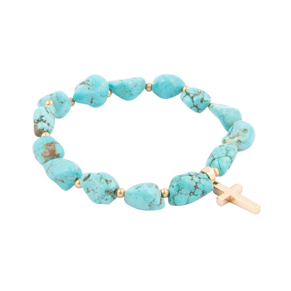 Blue Magnesite on the Cross Golden Charm Bracelet Barse Jewelry
