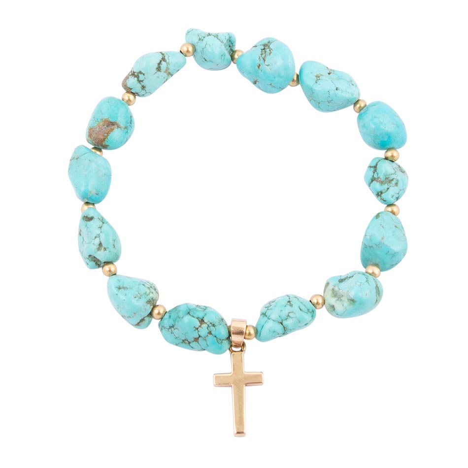Blue Magnesite on the Cross Golden Charm Bracelet Barse Jewelry