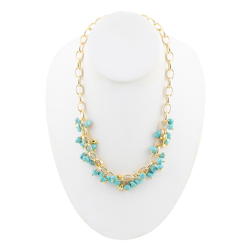 Blue Magnesite Stones Golden Chain Necklace Barse Jewelry