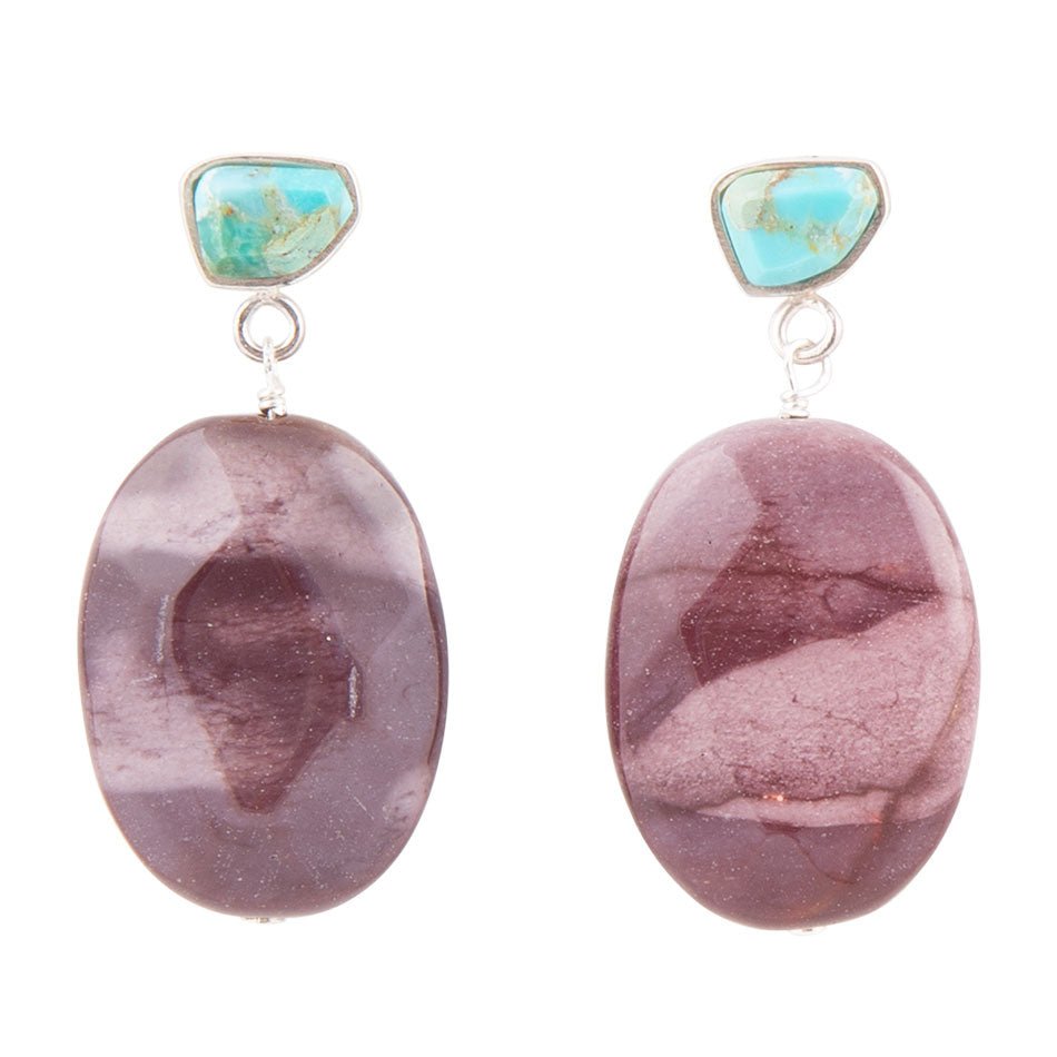 Blue Turquoise and Brown Mookaite Drop Earrings Barse Jewelry