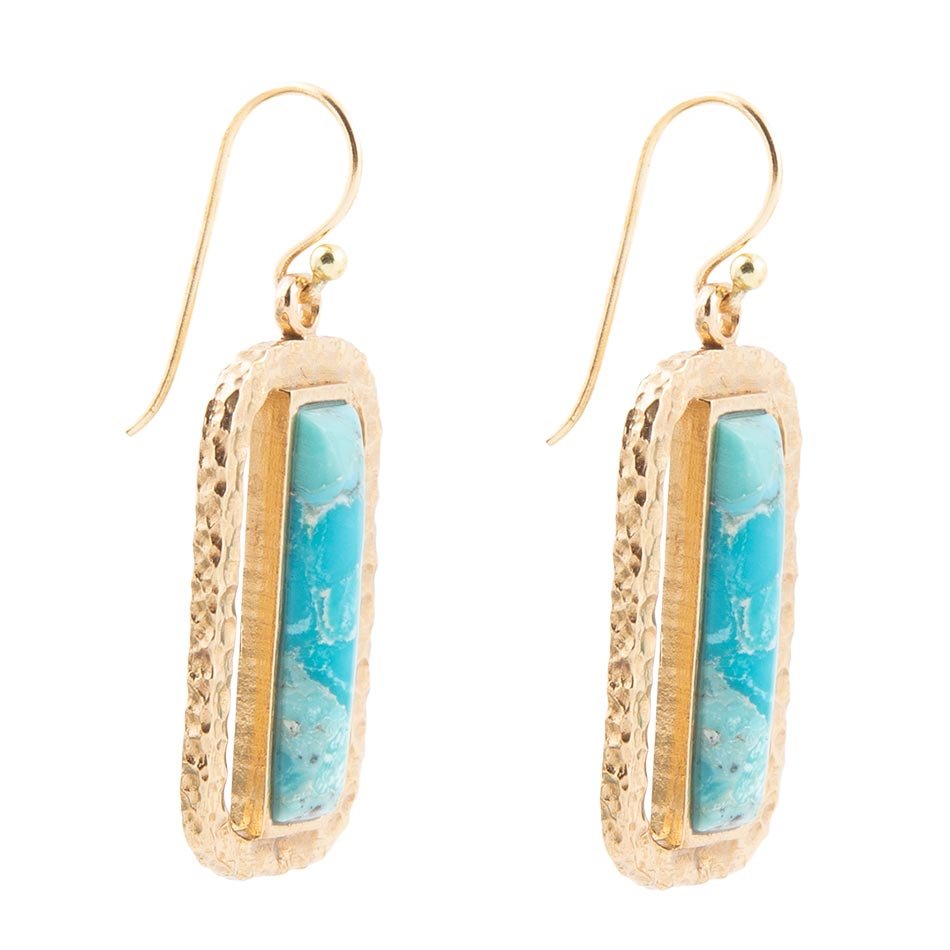 Blue Turquoise and Golden Bronze Open Earrings Barse Jewelry