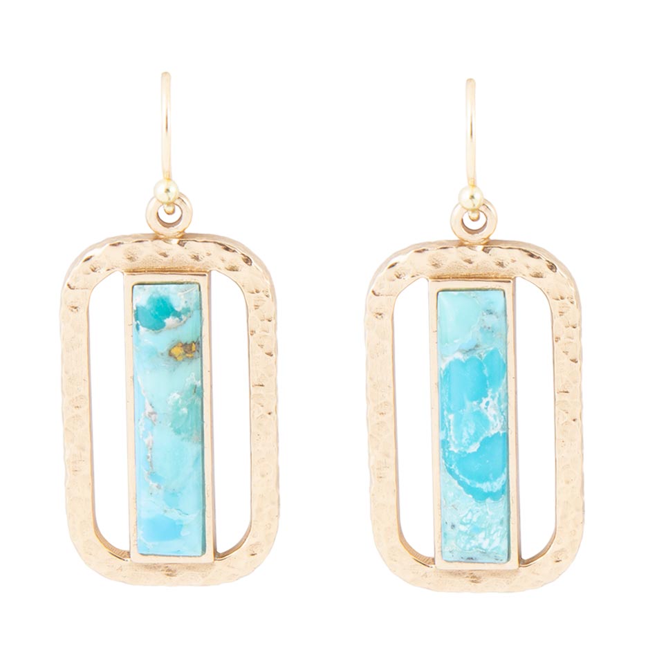 Blue Turquoise and Golden Bronze Open Earrings Barse Jewelry