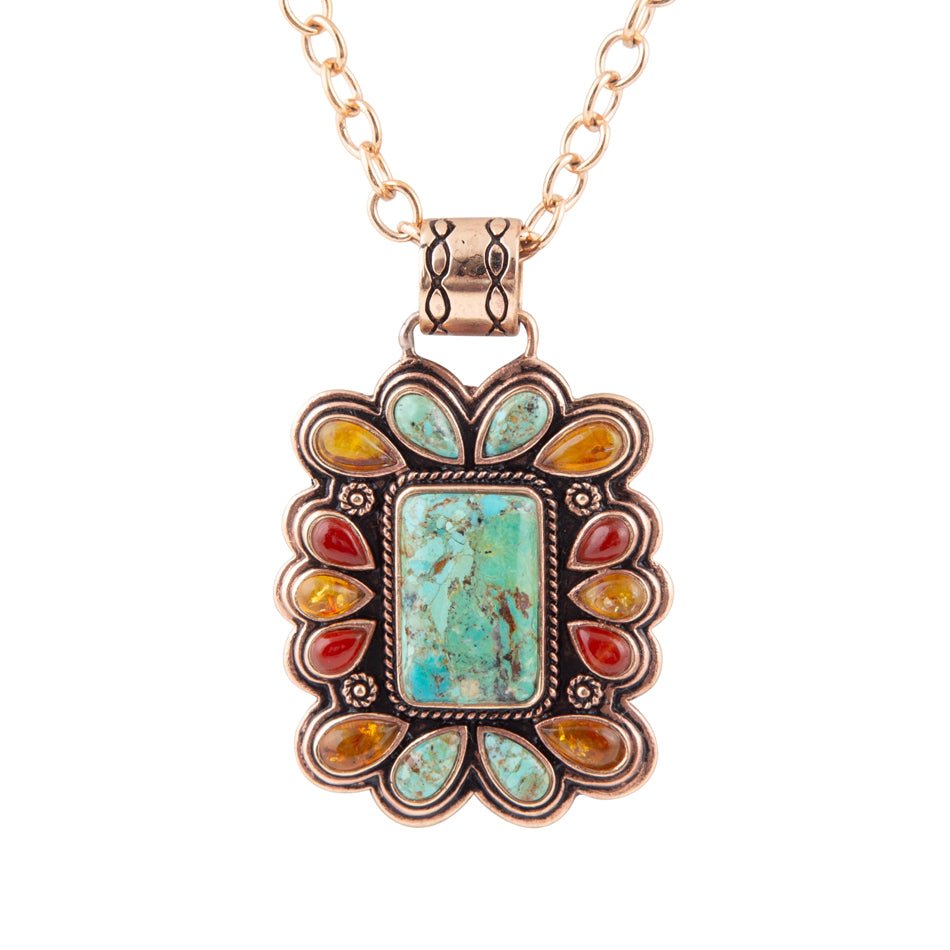 Blue Turquoise and Red Carnelian Copper Pendant Necklace Barse Jewelry
